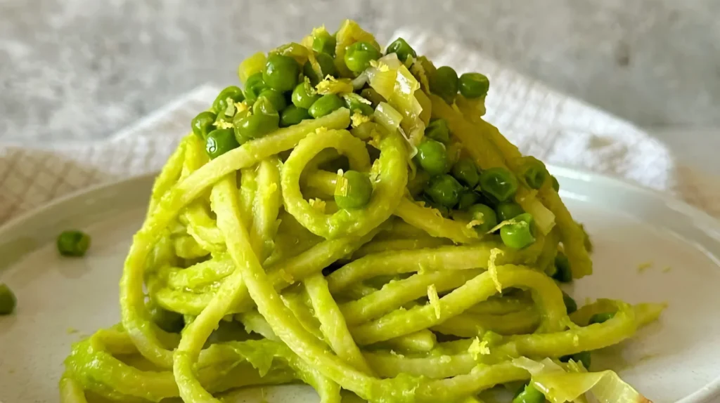 Pasta con piselli, porri e limone