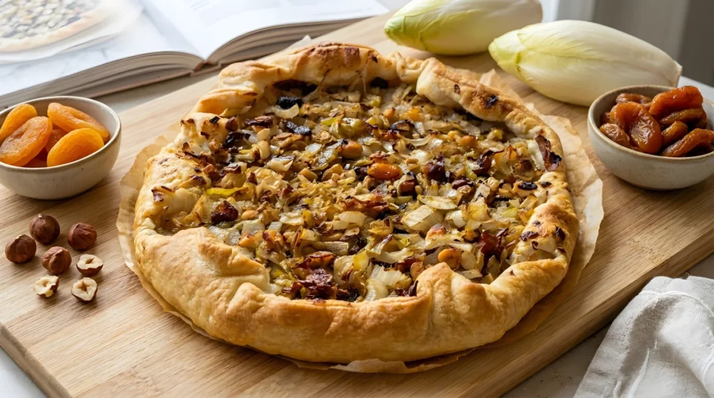 Torta salata di indivia e albicocche